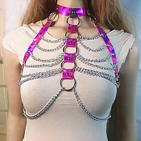 Women Body Harness Metal Chains O Ring Choker Collar Waist Belt Body Chain