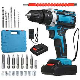 Cordless Drill Driver Kits with 2 Battery 21V Hand-held Electric Drill with 3/8inch Keyless Chuck LED Work Light for Drilling Wall Bricks Wood Metal Toolbox Package
