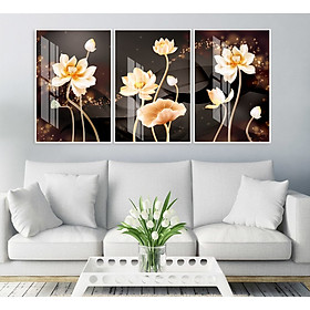 Mua Bộ tranh 3 Bức - Tranh treo tường  phòng khách- Tranh Hoa 3D Hiện Đại H60119 /Gỗ MDF cao cấp phủ kim sa/ Chống ẩm mốc  mối mọt/Bo viền góc tròn