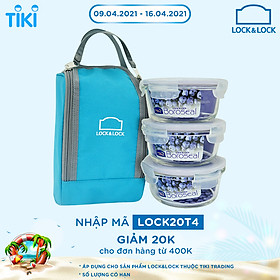 Bộ Túi Hộp Cơm Thủy Tinh Chịu Nhiệt 4EA Lock&Lock LLG821BS3 (380ml / Hộp) - Xanh Dương