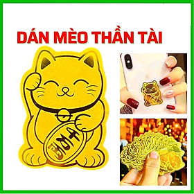 Miếng Dán Sticker Mèo vàng Thần Tài Linh Vật May Mắn Chiêu Tài Hút Lộc May Mắn Bình An
