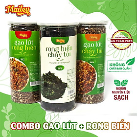 Combo ăn vặt Rong biển cháy tỏi 200g, cốm gạo lứt cháy tỏi 300g và cốm gạo lứt rong biển 300g ăn liền Mailey