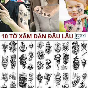 Set 10 Tờ Hình Xăm Dán Tattoo Kinh Dị Hoá Trang Halloween Hình Cướp Biển Cá Mập Đầu Lâu Kiếm Hải Tặc