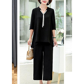 Set Bộ Trung Niên Cao Cấp Thanh Lịch Kiểu Set Áo Dáng Rộng Phối Phụ Kiện Tua Rua - Thời Trang Tuổi Trung Niên GOTI 3281