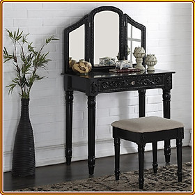 Bộ bàn ghế trang điểm Tundo kèm gương phối màu đen 82.2 x 45.7 x 76 cm