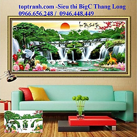 Tranh thêu chữ thập phong cảnh lưu thủy sinh tài LV3314 chưa thêu