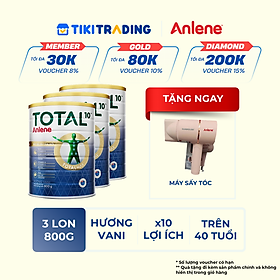 Combo 3 TPBS Anlene TOTAL 10 lon 800g Tặng máy sấy tóc