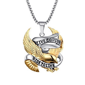 Gold & Silver Stainless Steel RIDE TO LIVE Eagle Pendant Long Chain Necklace