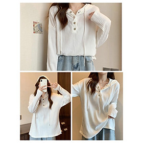 Áo Hoodie Nữ Mỏng Dài Tay Cúc Bấm Vải Nhung Màu Trắng Siêu Xinh