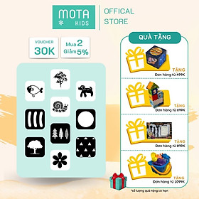 Đồ chơi thẻ trắng đen kích thích thị giác (5 thẻ 10 hình) cho bé từ 0-3 tháng Montessori Mota - Háng chính hãng