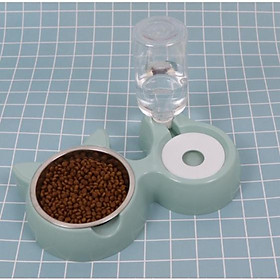 Bát ăn đôi hình tai mèo lõi inox kèm bình nước tự động cho chó mèo