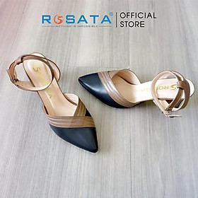 Giày cao gót ROSATA RO435 mũi nhọn quai hậu cài khóa dây mảnh gót trụ cao 6cm màu đen xuất xứ Việt Nam - Đen, Đen