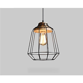 Đèn thả trang trí đuôi gỗ lồng sắt RETRO