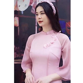 Áo Dài Cách Tân Đính Hoa Ngực Thiết Kế Chính Hãng Nguyễn Phan, Áo Dài Nữ 4 Tà Tay Loe Nữ Tính