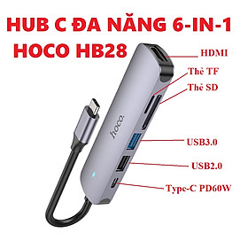 Hub C bộ chia cổng type C đa năng 6 in 1 cho laptop máy tính bảng điện thoại hoco HB28 _ hàng chính hãng