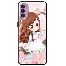 Ốp lưng dành cho Oppo Reno 4 mẫu Nàng Chibi Nền Hồng