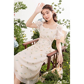 TIELA Đầm váy hoa vàng nhún eo Grace Dress