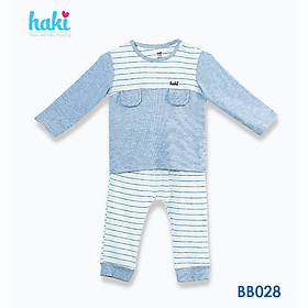 Bộ quần áo sơ sinh cho bé vải sợi tre - bamboo siêu mềm mịn cao cấp - đồ sơ sinh cho bé bé trai , đồ sơ sinh bé gái - Bộ dài tay cài vai can cầu ngực cho bé từ 3 tháng đến 3 tuổi (4-15kg) BB028 HAKI
