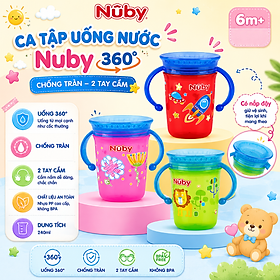 Ca tập uống nước Nuby 360 độ chống tràn, loại 2 tay cầm, 240ml ( 6m+ )