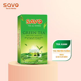 Trà Xanh SAVO Tea túi lọc (Green Tea) - Hộp 25 Gói x 2g