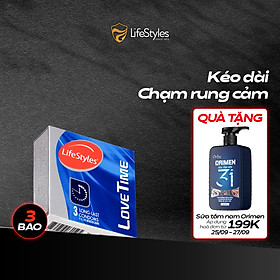 Bao Cao Su Kéo Dài Thời Gian LifeStyles Love Time Thiết kế Ôm Sát Nhiều Gel 100% Không Rách Bao - Hộp 3 bao