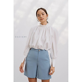 Baciami-Áo Trắng Cổ Lọ Nhún Bèo