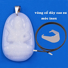 Mặt Phật Hư không tạng đá thạch anh trắng 5 cm kèm móc và vòng cổ dây cao su, Mặt Phật bản mệnh size L, mặt dây chuyền Phật