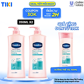 Combo 2 Gel dưỡng thể dưỡng sáng mát lạnh Vaseline Fresh & Bright 350ML/chai