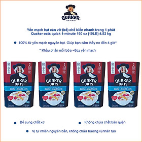 Combo 4 Thùng Yến mạch hạt cán vỡ (bể) chế biến nhanh trong 1 phút Quaker oats quick 1-minute 160 oz (10LB) 4.52 kg