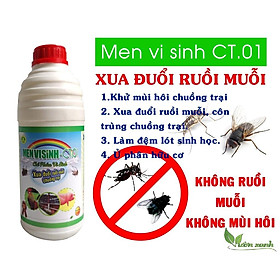 Men vi sinh xua đuổi ruồi muỗi chuồng trại, khử mùi chuồng trại, xử lý đệm lót sinh học (chai 1L)