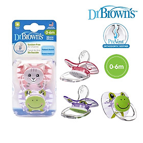 [ PV12014 ] Bộ 2 ty ngậm hỗ trợ chống đột tử/chỉnh nha/chống vẩu Dr.Brown's Prevent họa tiết con mèo và con ếch ( 0-6m )