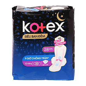 Băng Vệ Sinh Kotex Siêu Ban Đêm Dày Cánh 28cm 12 Miếng