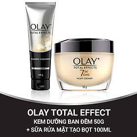 Combo chăm sóc chống lão hóa sớm Kem dưỡng đêm và Sữa rửa mặt dạng kem Olay Total Effect