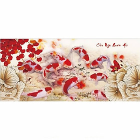 tranh đính đá Cửu ngư quần hội 120x60cm - chưa đính