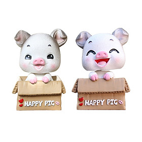 Bộ 2 Tượng Heo hạnh phúc trang trí trong xe ô tô
