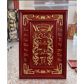 Tranh thờ cửu huyền thất tổ được làm bằng gỗ hương đỏ và pu dát vàng cao cấp kt 68×98×4cm