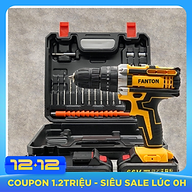 Bộ máy khoan pin FANTON 66V khoan tường, khoan sắt, khoan bê tông máy 2 pin, đảo chiều và mũi khoan