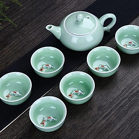 Mua Bộ Ấm Trà Cá 3D kèm 6 Chén Có Hình Cá Chép Màu Xanh