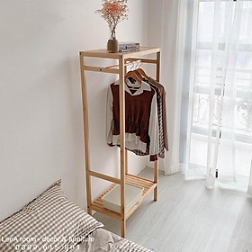 Kệ Treo Đồ Hình Chữ Nhật Kiểu Hàn Quốc - Wooden Shelf Hanger - Màu Gỗ Tự Nhiên