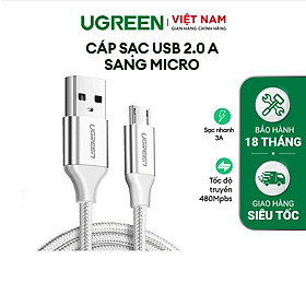 Cáp sạc nhanh Micro USB 2.0A Ugreen US290 độ dài từ 0.25m đến 2m, vỏ sợi bện siêu bền - Hàng chính hãng
