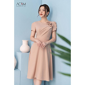 Đầm xòe hoa cuốn AC&M chất liệu lụa trượt cao cấp - màu be