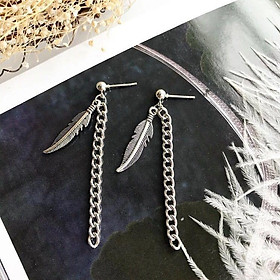 Khuyên tai lông vũ thả sợi mắt xích phong cách basic Hàn Quốc