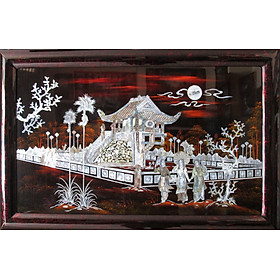 Mua Tranh Sơn Mài Chùa Một Cột  tuyệt đẹp  tông màu đỏ cánh gián  áp dụng kỹ thuật ốc chìm cực hiếm  tặng khung tranh sơn mài cao cấp  kích thước 60x90cm
