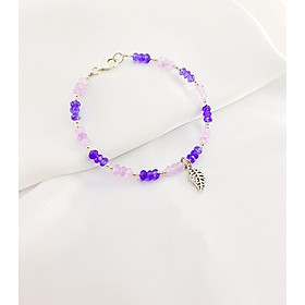 Vòng tay mệnh hỏa, thổ đá Agate mix charm chiếc lá