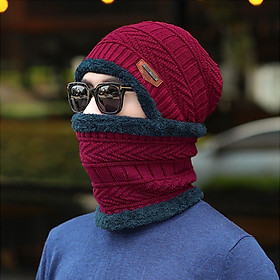 Set Mũ len lót lông kèm khăn ống mềm mịn giữ ấm mùa đông Unisex nam nữ