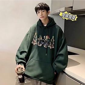 Áo Khoác Hoodie Nam Nữ Form Rộng Có Nón Họa Tiết Cây Thông Noel, áo khoác hoodies cặp đôi chất thun/nỉ in hình cây thông noel người tuyết