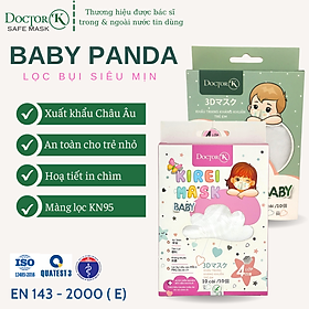 < 1 HỘP 10 CÁI> Khẩu trang dành cho bé - màu trắng có hình chú Gấu Panda in chìm- thương hiệu Doctor K - an tâm sử dụng