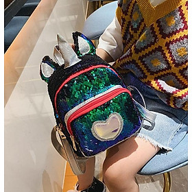 Balo mẫu giáo Sequin Unicorn hoạ tiết trái tim 20x17x11cm