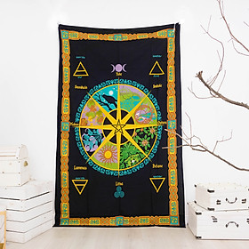 Vải treo tường trang trí hình lịch phù thuỷ wiccan calendar 140cm x 220cm 100% cotton thô Ấn Độ
