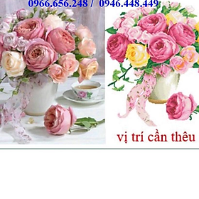 Mua Tranh thêu chữ thập bình hoa hồng nhỏ khoe sắc LV3407 chưa thêu